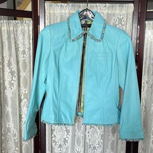 Dana Bachman Petite Light Blue Leather Jacket